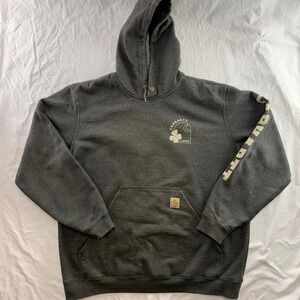 Carhartt St. Patrick's Day Shamrock Hoodie Dark Gray Loose Fit Men's Sz L